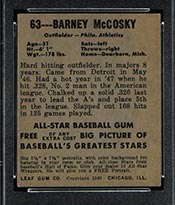 1948-1949 Leaf #63 Barney McCosky Philadelphia Athletics - Back