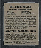 1948-1949 Leaf #68 Eddie Miller Philadelphia Phillies - Back