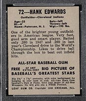 1948-1949 Leaf #72 Hank Edwards Cleveland Indians - Back