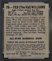 1948-1949 Leaf #76 Ted Williams Boston Red Sox - Back