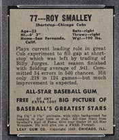 1948-1949 Leaf #77 Roy Smalley Chicago Cubs - Back