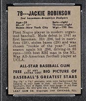 1948-1949 Leaf #79 Jackie Robinson Brooklyn Dodgers - Back