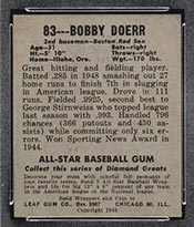 1948-1949 Leaf #83 Bobby Doerr Boston Red Sox - Back