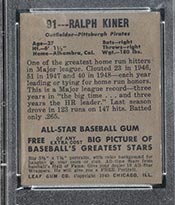 1948-1949 Leaf #91 Ralph Kiner Pittsburgh Pirates - Back