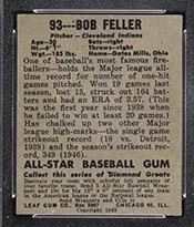 1948-1949 Leaf #93 Bob Feller Cleveland Indians - Back