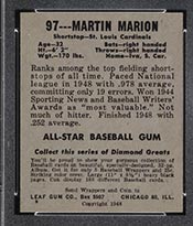 1948-1949 Leaf #97 Martin Marion St. Louis Cardinals - Back