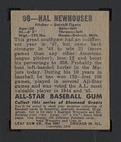 1948-1949 Leaf #98 Hal Newhouser Detroit Tigers - Back