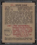 1948 Bowman #15 Bruce Hale Indianapolis Jets - Back