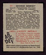 1948 Bowman #25 George Senesky Philadelphia Warriors - Back