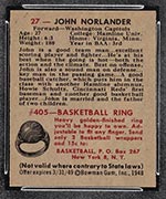 1948 Bowman #27 John Norlander Washington Capitols - Back
