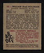1948 Bowman #32 William (Red) Holzman Rochester Royals - Back
