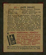 1948 Bowman #33 Jack Smiley Fort Wayne Zollner Pistons - Back