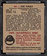 1948 Bowman #34 Joe Fulks Philadelphia Warriors - Back