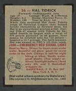1948 Bowman #36 Hal Tidrick Indianapolis Jets - Back
