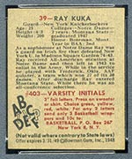 1948 Bowman #39 Ray Kuka New York Knicks - Back