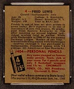 1948 Bowman #4 Fred Lewis Indianapolis Jets - Back
