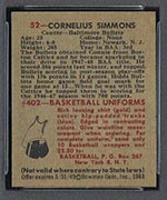 1948 Bowman #52 Cornelius Simmons Baltimore Bullets - Back