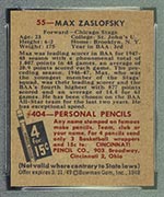 1948 Bowman #55 Max Zaslofsky Chicago Stags - Back