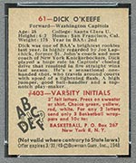 1948 Bowman #61 Dick O’Keefe Washington Capitols - Back