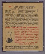 1948 Bowman #67 Leo John Mogus Baltimore Bullets - Back