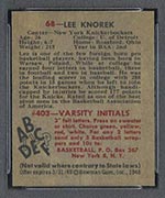 1948 Bowman #68 Lee Knorek New York Knicks - Back