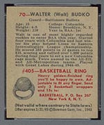 1948 Bowman #70 Walter Budko Baltimore Bullets - Back