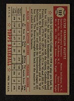 1952 Topps #132 Clyde Kluttz Washington Senators - Gray Back