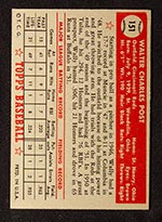 1952 Topps #151 Wally Post Cincinnati Reds - Cream Back