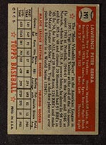 1952 Topps #191 Yogi Berra New York Yankees - Back