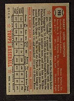 1952 Topps #193 Harry Simpson Cleveland Indians - Back