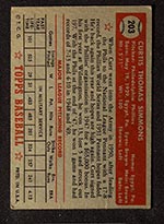 1952 Topps #203 Curt Simmons Philadelphia Phillies - Back