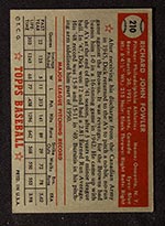 1952 Topps #210 Dick Fowler Philadelphia Athletics - Back