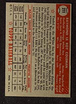1952 Topps #211 Ray Coleman Chicago White Sox - Back