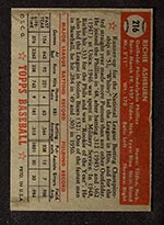 1952 Topps #216 Richie Ashburn Philadelphia Phillies - Back