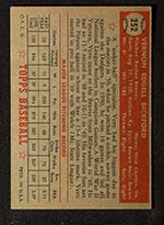 1952 Topps #252 Vern Bickford Boston Braves - Back