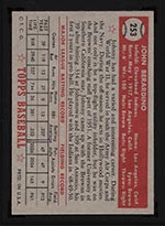 1952 Topps #253 Johnny Berardino Cleveland Indians - Back
