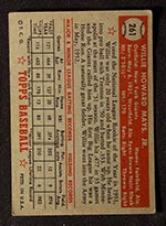 1952 Topps #261 Willie Mays New York Giants - Back