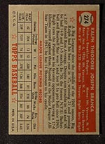 1952 Topps #274 Ralph Branca Brooklyn Dodgers - Back