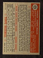 1952 Topps #275 Pat Mullin Detroit Tigers - Back