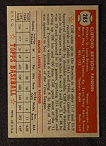 1952 Topps #285 Cliff Fannin St. Louis Browns - Back