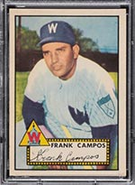 1952 Topps #307 Frank Campos (Black Star) Washington Senators - Front