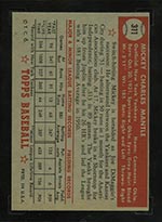 1952 Topps #311 Mickey Mantle New York Yankees - Back