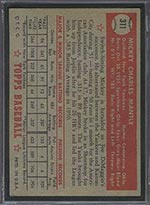 1952 Topps #311 Mickey Mantle (Type II) New York Yankees - Back