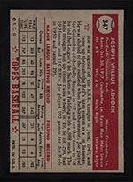 1952 Topps #347 Joe Adcock Cincinnati Reds - Back