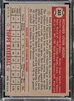 1952 Topps #363 Dick Rozek Cleveland Indians - Back