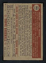 1952 Topps #385 Herman Franks New York Giants - Back