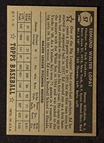 1952 Topps #57 Ed Lopat New York Yankees - Black Back