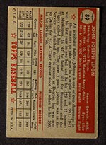 1952 Topps #89 Johnny Lipon Detroit Tigers - Back