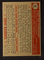 1952 Topps #91 Al Schoendienst St. Louis Cardinals - Back