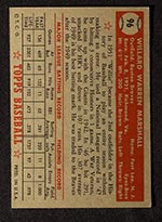 1952 Topps #96 Willard Marshall Boston Braves - Back